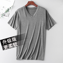 Mens pajamas summer thin Modal cotton top v-neck ice silk loungewear plus loose one piece T-shirt short sleeves