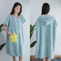  Wearable bath towel with cap household women can be wrapped in a new style than pure cotton absorbent quick-drying is not easy to lose hair cloak bath skirt