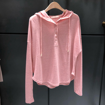 Slub cotton pink hooded long sleeve T-shirt female 2022 spring thin sweater ins tide Korean version loose base shirt female