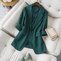 Cotton linen grandmother Green nine-point sleeve slim Joker small suit womens coat 2021 spring new blazer women