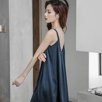 Sleeping skirt Summer Ice Silk Sexy Sweet Line Thin Silk Long Dew Back Outside Pajamas