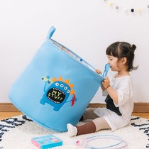 Embroidery little monster cartoon style cotton linen fabric foldable childrens toy storage bucket moisture-proof dirty clothes bucket debris