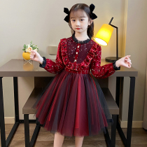 Girl Gold Velvet Long Sleeve Dress U Dress Autumn Winter Dress 2021 New Girl Foreign Air Dress Dress Fluffy Princess Dress