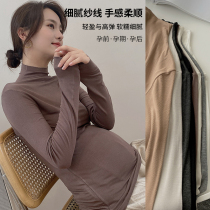 Pregnant Woman Beating Undershirt Gestation Woman Dress Autumn Winter Style Long Sleeve T-Shirt Winter Inside Lap Top Half Height Collar Big Code Autumn Clothes