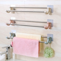 @ Hang towel rack no holes sticky hooks toilet bathroom dormitory kitchen towel rack double rod God