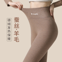 Warm pants womens wool silk velvet fever autumn pants tight high waist winter base plus velvet thick cotton wool lining pants
