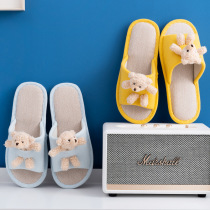New parent-child cute cartoon creative bear home linen slippers breathable comfortable cotton linen slippers women