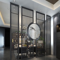 New Chinese style metal stainless steel brushed black titanium landscape painting screen partition porch rose gold living room background wall