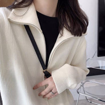 Wool knitted cardigan womens 2021 autumn and winter New Korean foreign style zipper loose pit solid color sweater coat