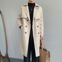 Windbreaker mens long double-breasted cloak coat Korean version of trend spring and autumn mens knee jacket mens British style