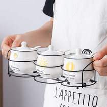 Spice can combination set household salt monosodium glutamate kitchen storage Japanese ceramic rack one-piece flavored bottle