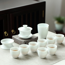 Yifeng whole set of kung fu tea set household goat Jade white jade porcelain tea cup tea sea Dehui ceramic gift customization