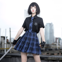 (Haiyue Society)#Sea of nothing#JK grid skirt # Blue uniform skirt School supply dark all-match female