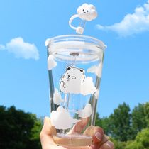 Summer water cup glass with straw simple ins fresh Korean version of Mori cute girl Cup Net red students