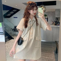 Summer 2021 New Korean hipster sweet temperament loose thin short sleeve plaid dress dress