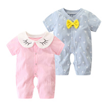 Newborn baby summer dress 0-3 months baby ha clothes thin one-body clothes 6 cotton short-sleeved newborn clothes summer