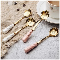 Coffee spoon stainless steel personality Net red cherry blossom spoon creative cute European small luxury petal long handle mixing spoon