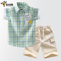 Boy suit Summer 2022 new childrens plaid shirt CUHK Tong Shuai Ocean Gas Net Red Boy Clothing Sports Tide Clothing
