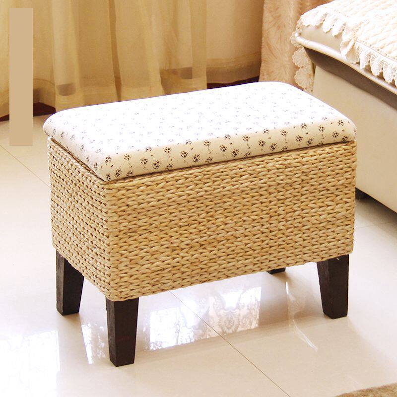 Grass collection stool storage stool household low stool table side solid wood bench into the door can sit people try to change shoes stool