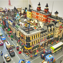 LEGO city street view series Full set of bookstores restaurants cafes department stores repair stations building blocks