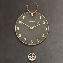 Nordic simple creative mute wall clock living room modern hanging watch Deer head swing clock Fashion light luxury quartz clock