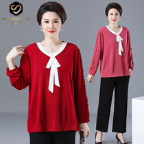 Fat mother Autumn new products in the elderly plus fat plus size loose long sleeve solid color T-shirt 200 Jin shirt