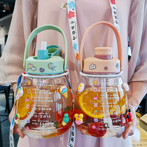 Large capacity water cup female summer Net Red big belly Cup 1000ml childrens straw plastic cup portable sports kettle