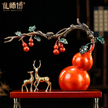 Pure copper gourd entrance decoration Copper deer crafts New Chinese style home living room TV cabinet decoration housewarming gift