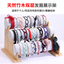 Bamboo Wood multi-layer hair hoop rack headgear jewelry display stand vertical storage hair card headgear counter props