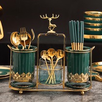 Ceramic chopsticks tube European light luxury chopsticks double drain chopsticks rack Phnom Penh tableware cage Kitchen solid color storage rack