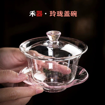 Heware glass bowl exquisite lid bowl and Jingcai series cap bowl thickened heat-resistant and anti-scalding three-top bowl kung fu