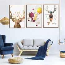 Living room decorative painting triptych crystal porcelain Nordic hanging painting with frame light luxury background wall mural background wall abstract elk