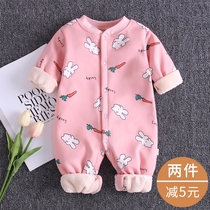 Baby plus velvet jumpsuit winter base thick warm underwear autumn winter wear baby clothes winter warm clothes