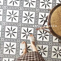 Semi-warm) French vintage black and white tiles 200x200 kitchen bathroom non-slip floor tiles balcony tiles