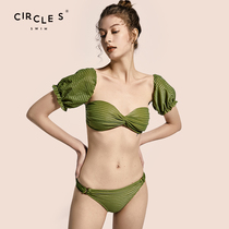 Circlesswim womens swimsuit new princess sleeve dark grid jacquard cloth split bikini sexy Net red ins ins