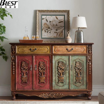 American solid wood entry porch cabinet small apartment home shoe cabinet retro carved locker balcony side cabinet partition cabinet