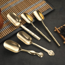 Teaspoon single small Japanese bamboo long handle pure copper spoon teaspoon teaspoon tea shovel tea metal side teaspoon
