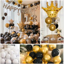 Happy birthday balloon decorations party party party scene Black Gold theme creative background wall hotel bedroom layout