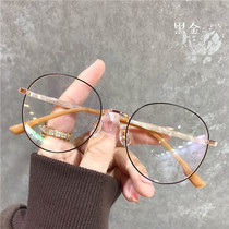 Black gold large frame myopia glasses women can be equipped with degree retro round face slim art students Korean fashion men's eye frame