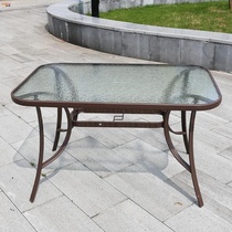 Outdoor table courtyard wrought iron leisure tempered glass outdoor open air coffee table milk tea shop coffee long table and chair