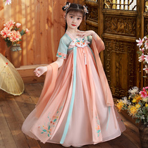 Hanfu Girls Summer Dress Chinese style summer thin short-sleeved dress Little girl Cherry blossom super Fairy Childrens Tang summer dress