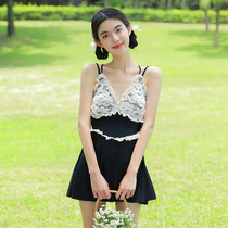 Poetry Kaidi retro black and white lace small fragrance wind Net red sexy conjoined Japanese girl hot spring resort swimsuit female summer