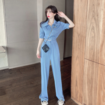 Sports suit Womens summer little man fashion trend brand net red temperament light cooked wind Casual split wide leg pants two-piece suit