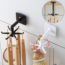 360-degree rotatable adhesive hook six-claw kitchen storage wall wall hanging non-perforated no trace hanging rack strong adhesive artifact