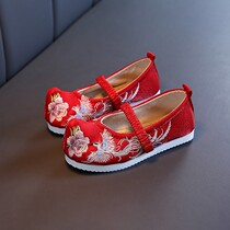 Girl Embroidered Shoes National Style Old Beijing Children Cloth Shoes China Wind Hanfu Shoes Teething Shoes Handmade Ancient Clothing Shoes
