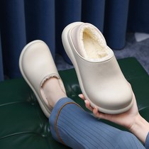 Waterproof cotton slippers for women in winter wearing shit-like bags and home non-slip indoor warm wool plush cotton shoes women