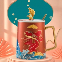 National tide light luxury koi mug mug home cup creative Cup couple pair Cup office ceramic cup teacup with spoon