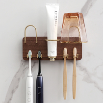Black Walnuts Solid Wood Electric Toothbrush Rack Toilet Shelve Shelve Cup Racks Toothpaste Containing Wall-mounted free of punch
