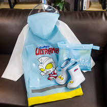 Ottman Childrens raincoat boy 2022 new waterproof full-body large child elementary school children with school bag bits girl rain shoes