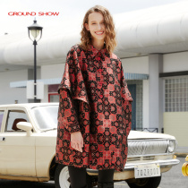 Penthouse Show red retro geometric great clothes 2022 The new female spring and autumn long style Loose High-end Temperament Jacket